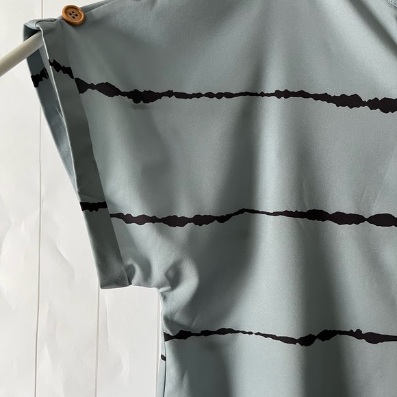 Bloomchic Tie Dye Notched Button Detail Roll Dolman Sleeve Striped Blouse - Picture 3 of 8